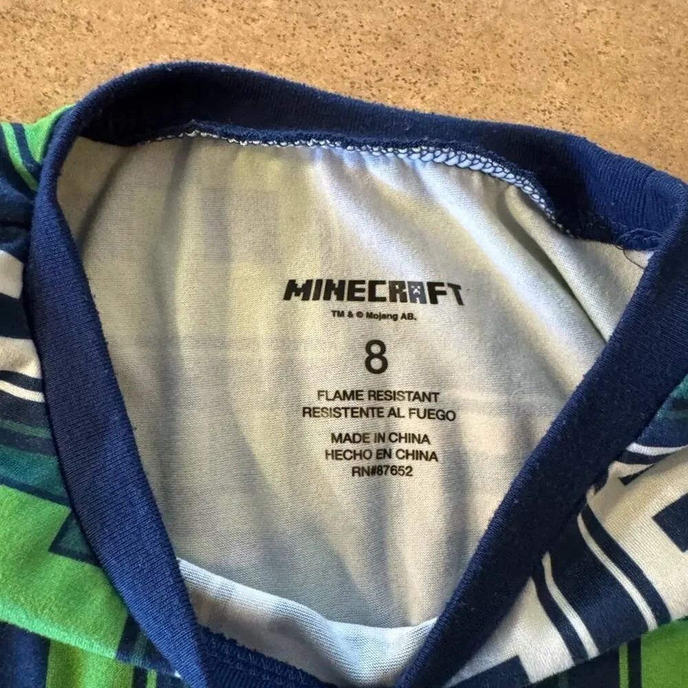 Minecraft 2 Piece Green & Blue Kids Pajamas, Youth Size 8
